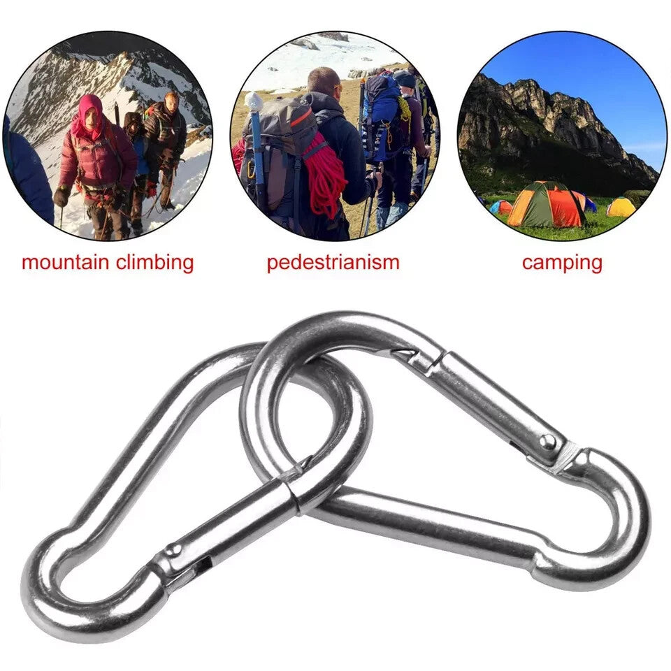 STAINLESS STEEL SNAP HOOK CARABINER D-RING FOR CAMPING CLIMBING BOAT SAIL 6 MM