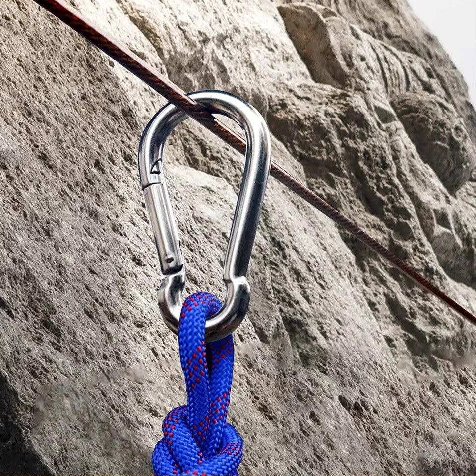 STAINLESS STEEL SNAP HOOK CARABINER D-RING FOR CAMPING CLIMBING BOAT SAIL 6 MM