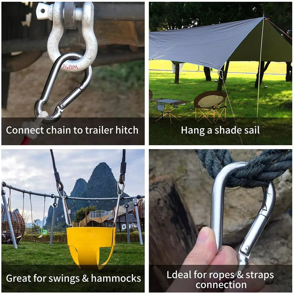 STAINLESS STEEL SNAP HOOK CARABINER D-RING FOR CAMPING CLIMBING BOAT SAIL 5 6 MM