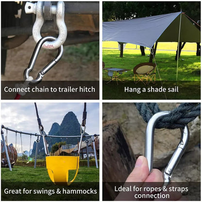 STAINLESS STEEL SNAP HOOK CARABINER D-RING FOR CAMPING CLIMBING BOAT SAIL 5 6 MM